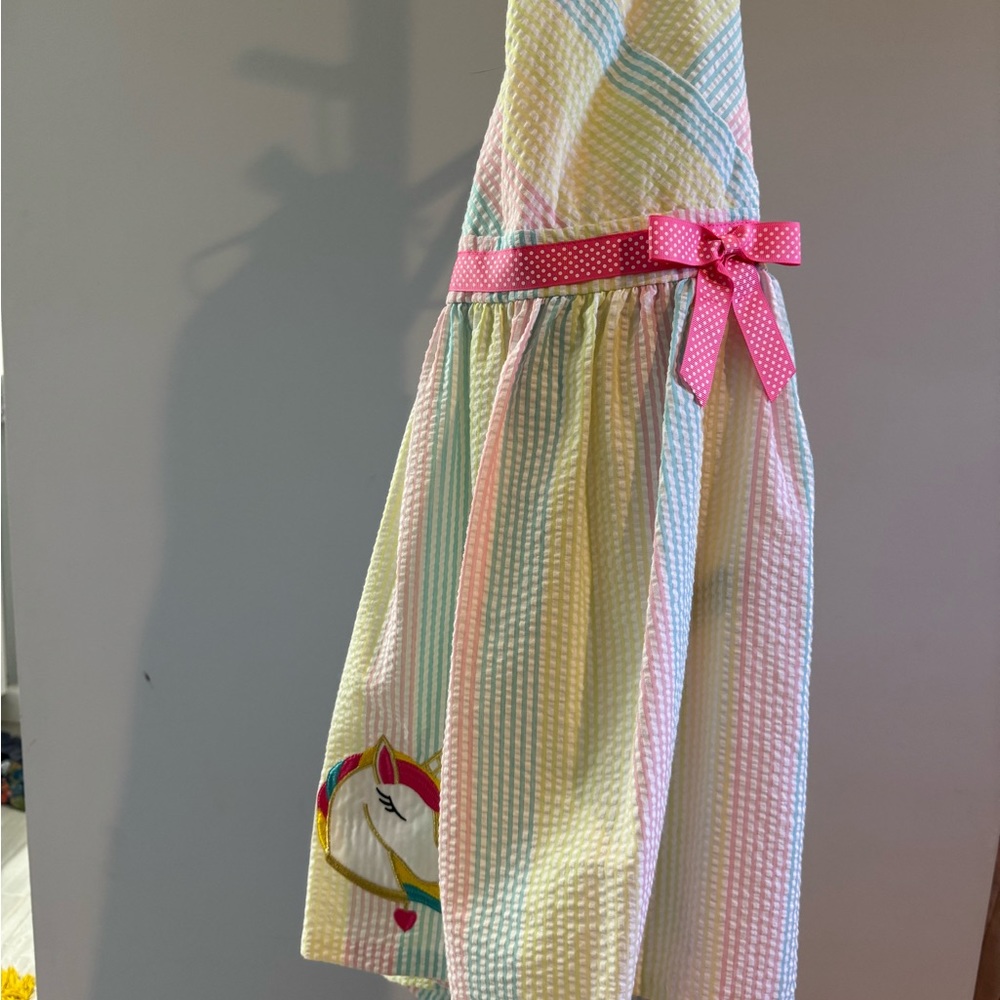 Girls halter dress with embroidered unicorn patch on skirt never been worn
